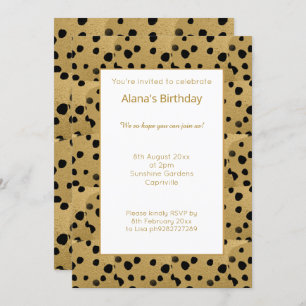 INVITATION OR NOIR LEOPARD POSTER DE ANIMAL ANNIVERSAIRE