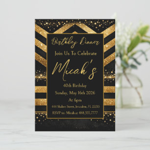 Invitation Or Noir Lignes Points Luxe Moderne Glamour Premium