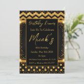 Invitation Or Noir Lignes Zig zag Confettis Points Luxe Chic (Debout devant)
