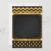 Invitation Or Noir Lignes Zig zag Confettis Points Luxe Chic (Dos)
