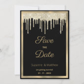 Invitation Or noir luxe paillettes gouttes Save the Date (Devant)