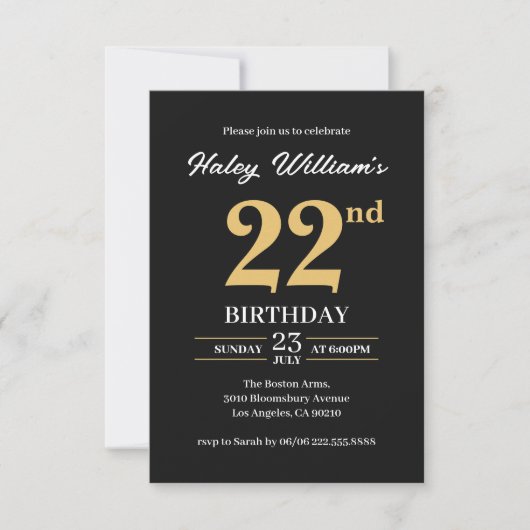 Invitation Or Noir Minimaliste Moderne Simple 22e Anniversair (Devant)