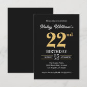 Invitation Or Noir Minimaliste Moderne Simple 22e Anniversair (Devant / Derrière)
