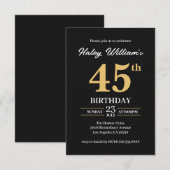 Invitation Or Noir Minimaliste Moderne Simple 45e Anniversair (Devant / Derrière)