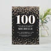 Invitation Or Noir Moderne 100e Anniversaire (Debout devant)