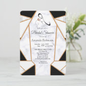 Invitation Or noir moderne Abstrait sur le Marbre blanc (Debout devant)