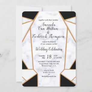 Invitation Or noir moderne Abstrait sur le Marbre blanc