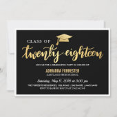 Invitation Or noir moderne| Classe Diplômée De 2018 Script (Devant)