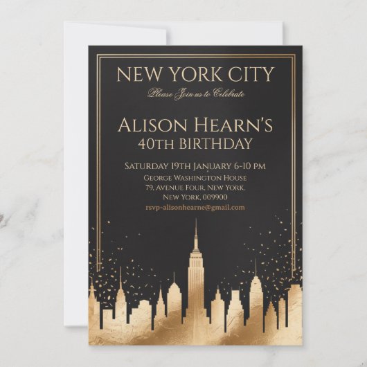 Invitation Or Noir New York 40 ans (Devant)