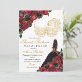 Invitation Or Noir Roses Rouges Masquerade Sweet 16 (Debout devant)