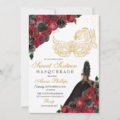 Invitation Or Noir Roses Rouges Masquerade Sweet 16 (Devant)