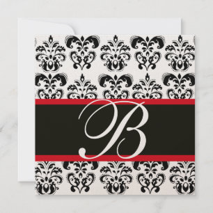 Invitation OR & NOIR ROUGE DAMAS MONOGRAMME , blanc