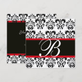 Invitation OR & NOIR  ROUGE  DAMASSÉ MONOGRAMME, blanc (Devant / Derrière)