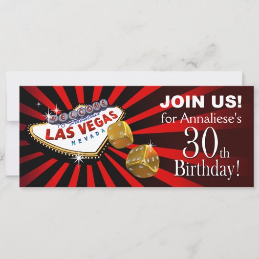 Invitation Or noir rouge de 30ème anniversaire de Las Vegas (Devant)