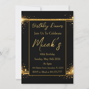 Invitation Or Noir Simple Paillettes Brillantes Luxe