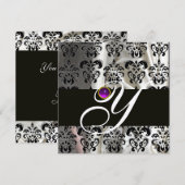 INVITATION OR NOIR SOIE DAMAS MONOGRAMME AMETHYSTE POURPRE (Devant / Derrière)