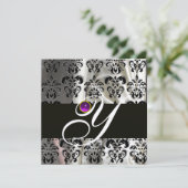 INVITATION OR NOIR SOIE DAMAS MONOGRAMME AMETHYSTE POURPRE (Debout devant)