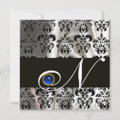 INVITATION OR NOIR SOIE DAMAS MONOGRAMME SAPPHIR BLEU (Devant)