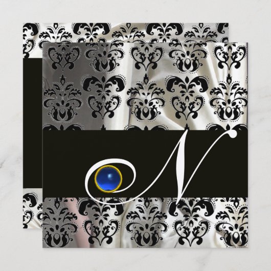 INVITATION OR NOIR SOIE DAMAS MONOGRAMME SAPPHIR BLEU (Devant / Derrière)