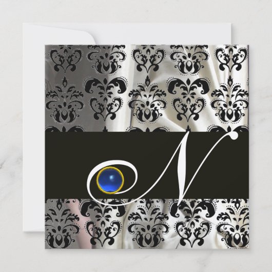 INVITATION OR NOIR SOIE DAMASSE MONOGRAMME SAPPHIR BLEU (Devant)