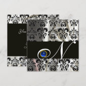 INVITATION OR NOIR SOIE DAMASSE MONOGRAMME SAPPHIR BLEU (Devant / Derrière)