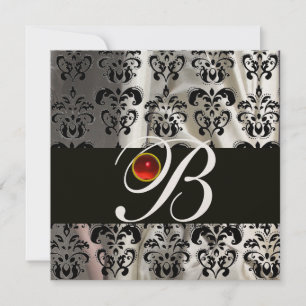 INVITATION OR NOIR SOIE DAMASSÉE MONOGRAMME ROUGE RUBIS