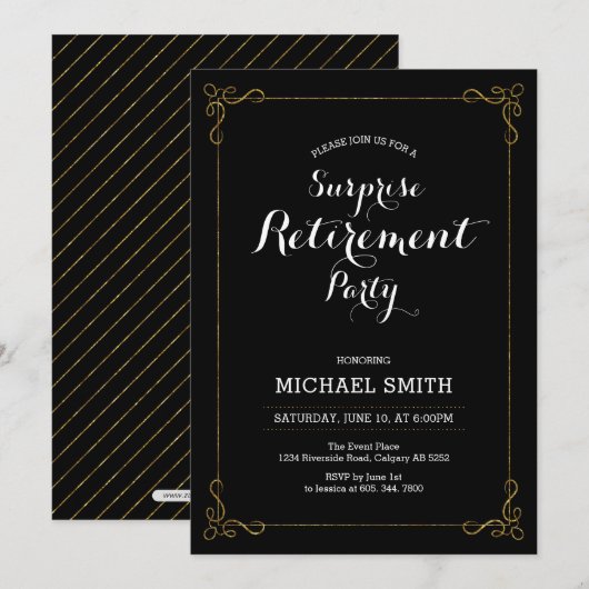 Invitation Or & Noir | Soirée de Retraite Surprise (Devant / Derrière)