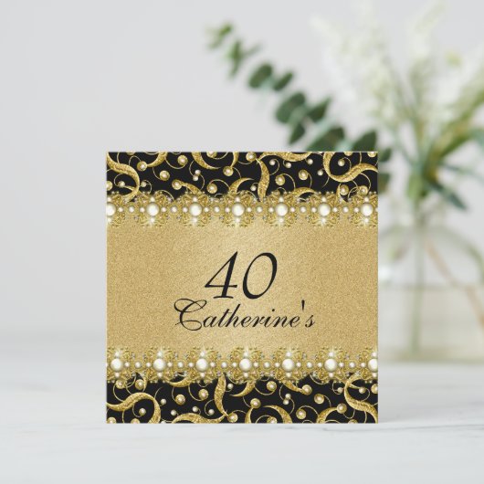 Invitation Or noir "tout âge" élégante fête (Debout devant)