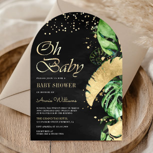 Invitation Or Noir Tropical Monstera Palmier Arche Baby Showe