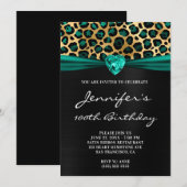 Invitation Or Noir Vert sarcelle Léopard Feuille 100e Anniver (Devant / Derrière)