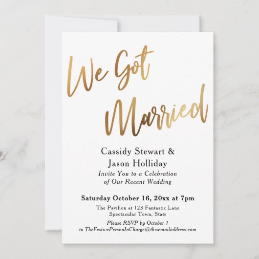 Invitation Or Nous Mariés Bokeh Fond Noir Réception (Devant)