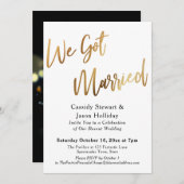 Invitation Or Nous Mariés Bokeh Fond Noir Réception (Devant / Derrière)