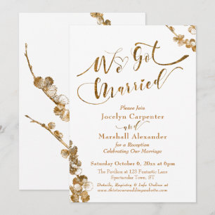 Invitation Or Nous sommes mariés avec des botaniques sur fond