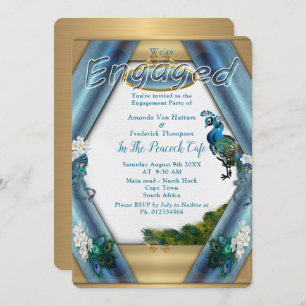 Invitation Or, Peacocks, Plumes et soie vert émeraude