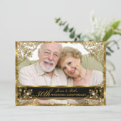 Invitation Or Perle Damas Photo 50e Anniversaire de Mariage 2 (Debout devant)