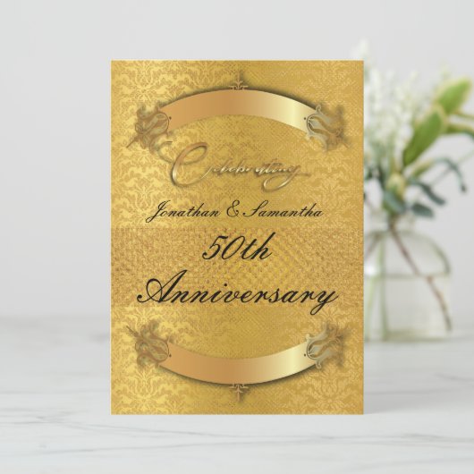 Invitation Or personnalisé 50e anniversaire de mariage en or (Debout devant)