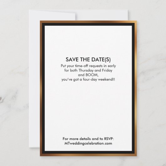 Invitation Or personnalisé noir et blanc (Dos)