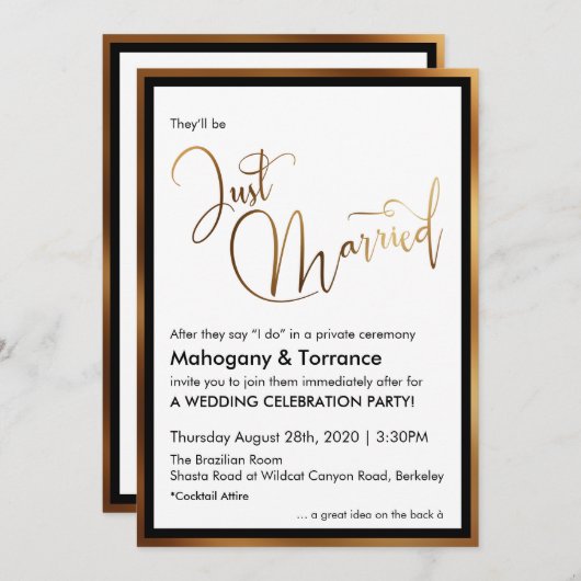 Invitation Or personnalisé noir et blanc (Devant / Derrière)