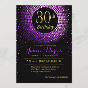 Invitation Or pourpre de l'anniversaire   de confettis de
