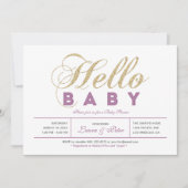Invitation Or, pourpre | Fille, Baby shower de typographie mo (Devant)