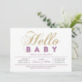 Invitation Or, pourpre | Fille, Baby shower de typographie mo (Debout devant)