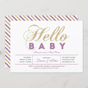 Invitation Or, pourpre Fille, Baby shower de typographie mo