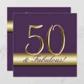 Invitation Or pourpre foncé 50 et anniversaire fabuleux (Devant / Derrière)