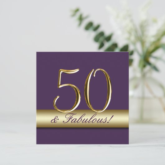 Invitation Or pourpre foncé 50 et anniversaire fabuleux (Debout devant)