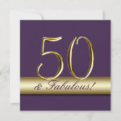 Invitation Or pourpre foncé 50 et anniversaire fabuleux (Devant)