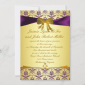 Invitation Or pourpre formel fleuri mariage damassé Invitatio (Devant)