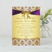 Invitation Or pourpre formel fleuri mariage damassé Invitatio (Debout devant)