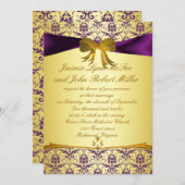 Invitation Or pourpre formel fleuri mariage damassé Invitatio (Devant / Derrière)