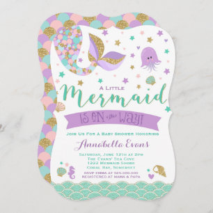 Invitation Or pourpre turquoise d'invitation de baby shower