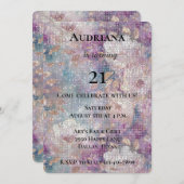 Invitation Or Purple Blanc Flore Éperche Anniversaire (Devant / Derrière)